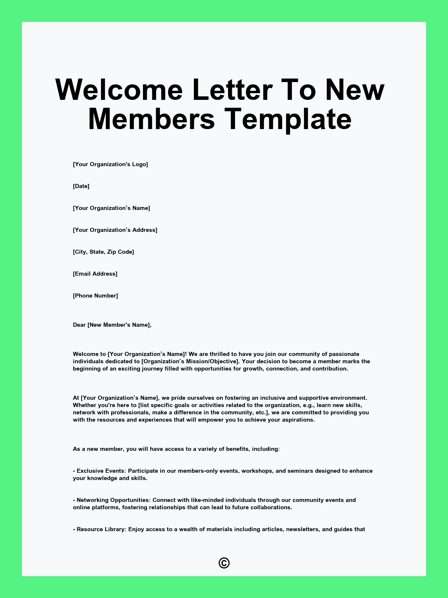 Welcome Letter To New Members Template