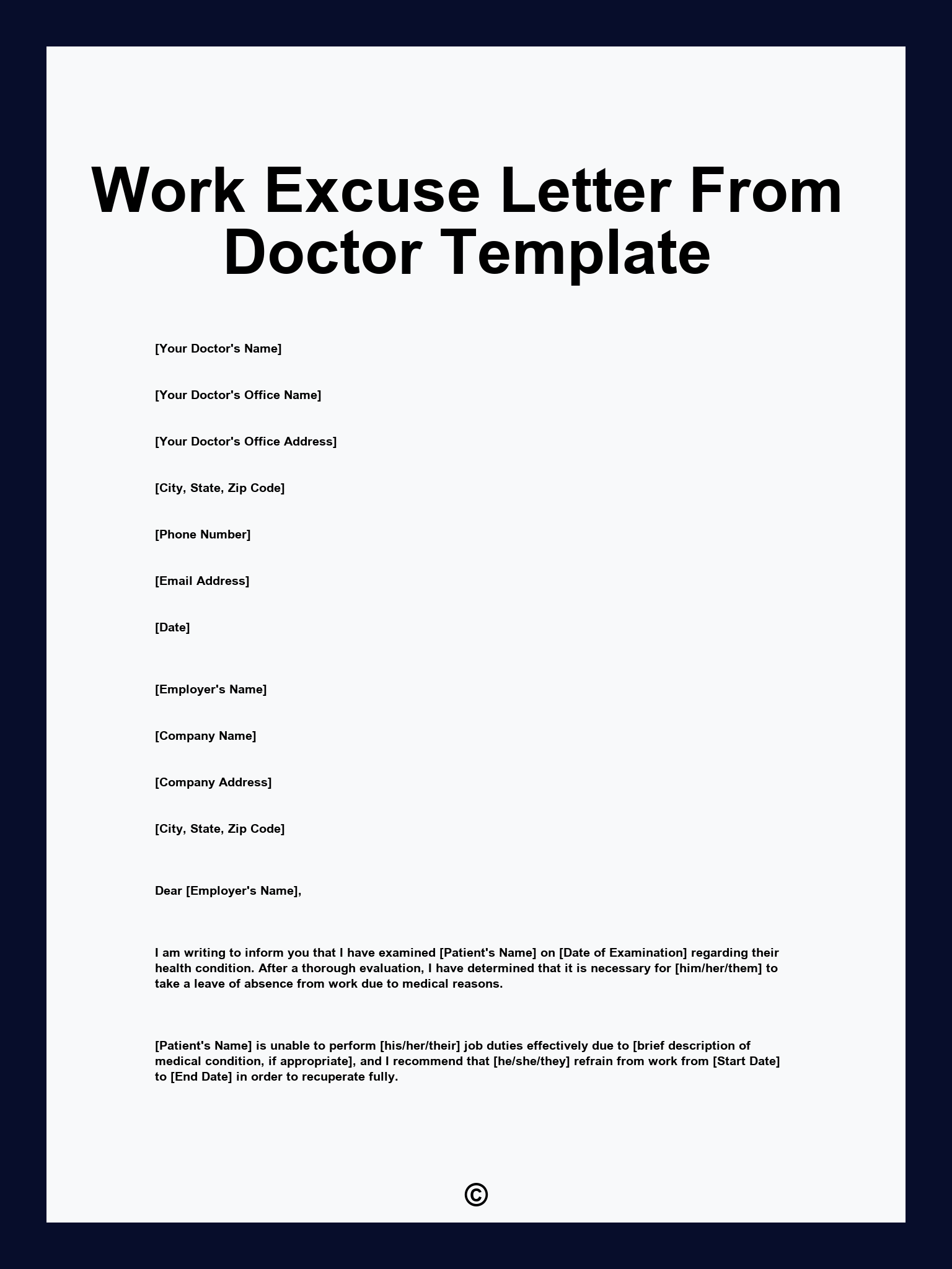Work Excuse Letter From Doctor Template