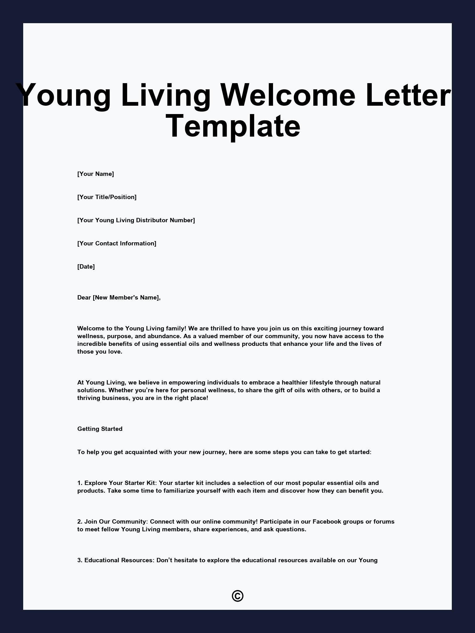 Young Living Welcome Letter Template